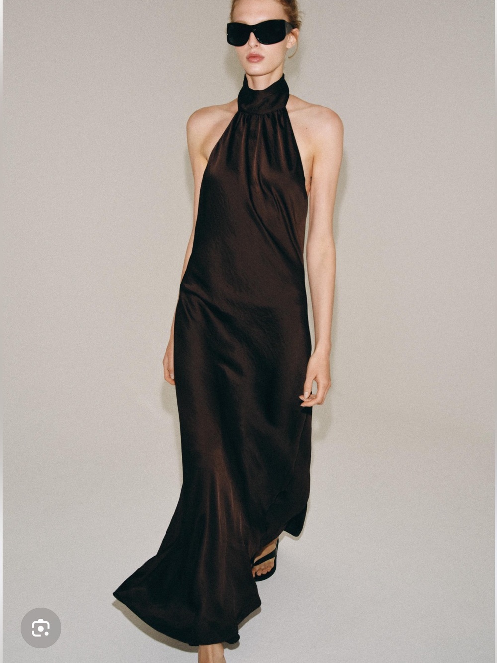 NWOT Zara Dark Brown Halter Neck Maxi Dress